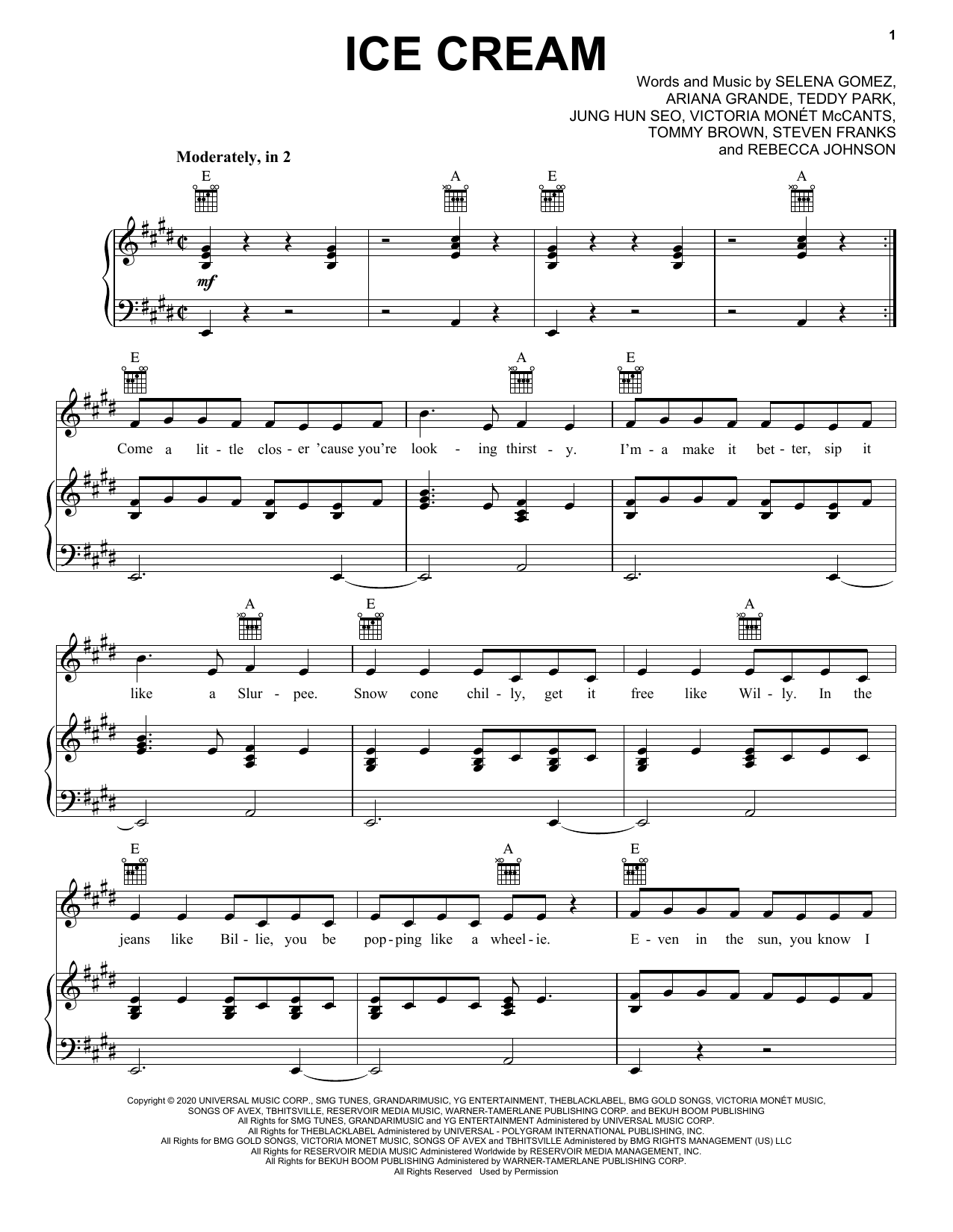 Download BLACKPINK Ice Cream (with Selena Gomez) Sheet Music and learn how to play Piano, Vocal & Guitar Chords (Right-Hand Melody) PDF digital score in minutes