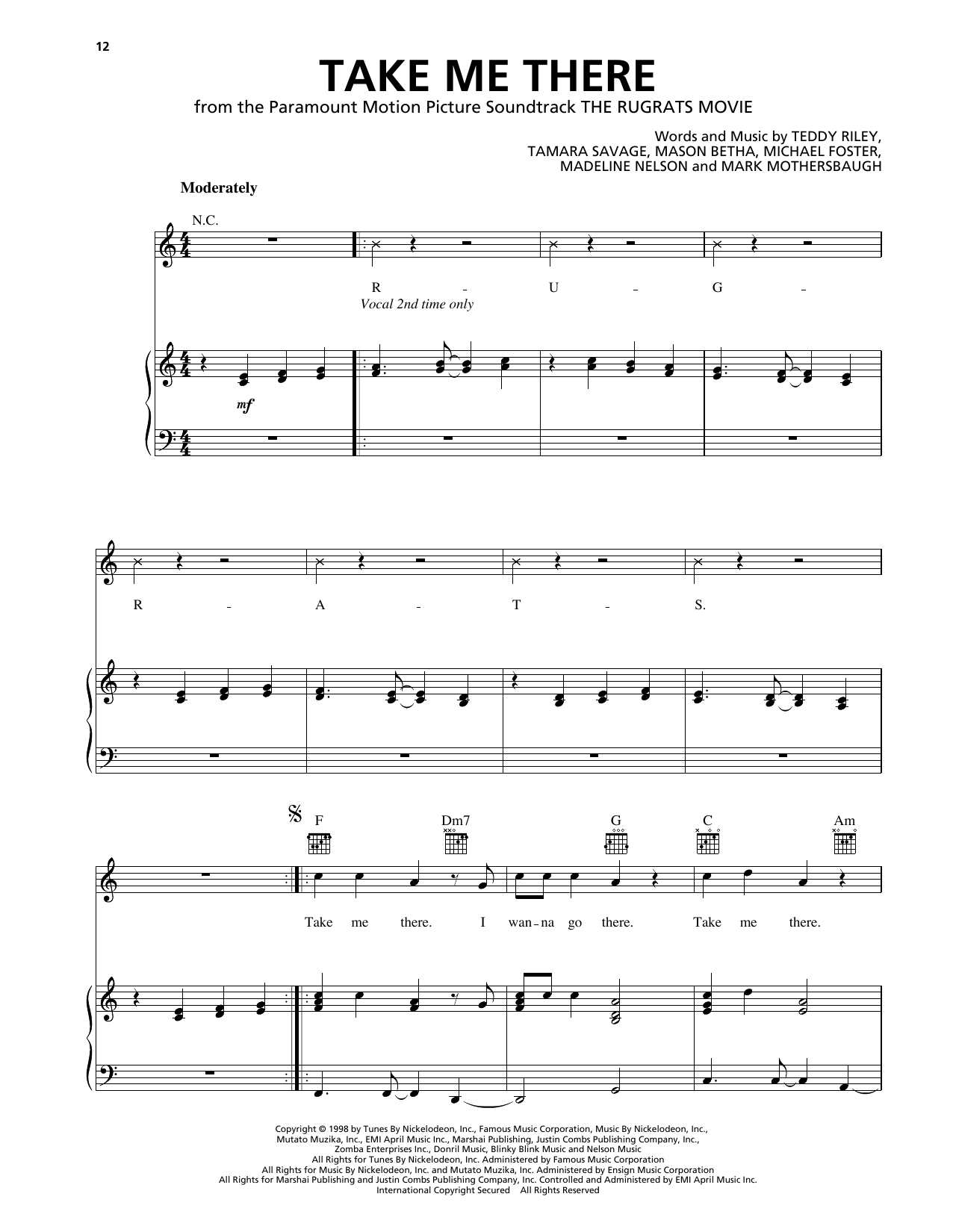 Download Blackstreet & Mya Take Me There (from The Rugrats Movie) Sheet Music and learn how to play Piano, Vocal & Guitar Chords (Right-Hand Melody) PDF digital score in minutes