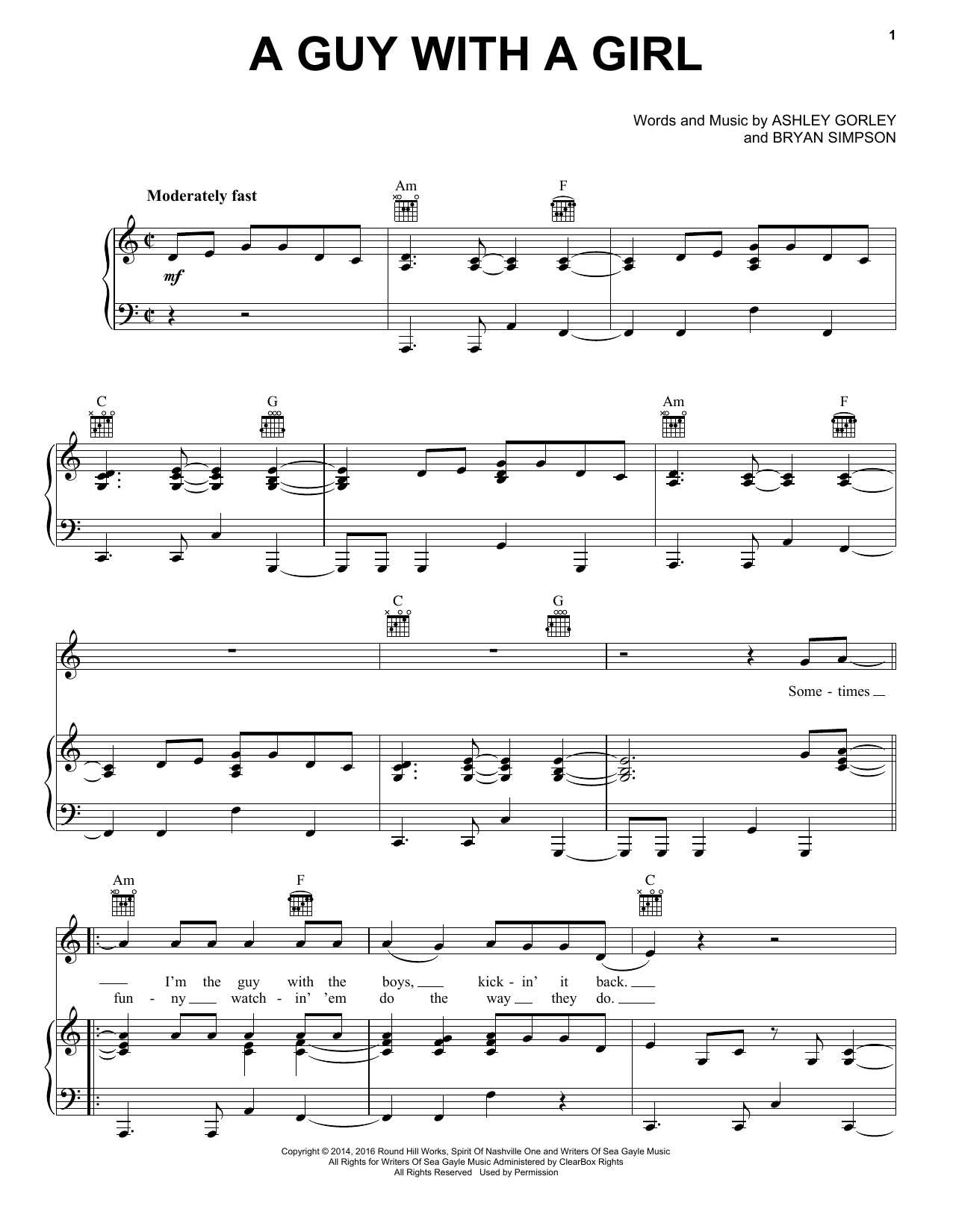 Download Blake Shelton A Guy With A Girl Sheet Music and learn how to play Piano, Vocal & Guitar Chords (Right-Hand Melody) PDF digital score in minutes