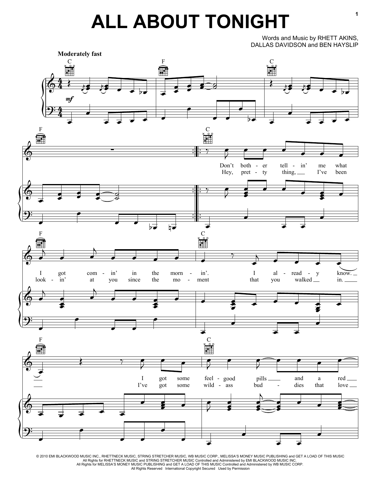 Download Blake Shelton All About Tonight Sheet Music and learn how to play Piano, Vocal & Guitar (Right-Hand Melody) PDF digital score in minutes