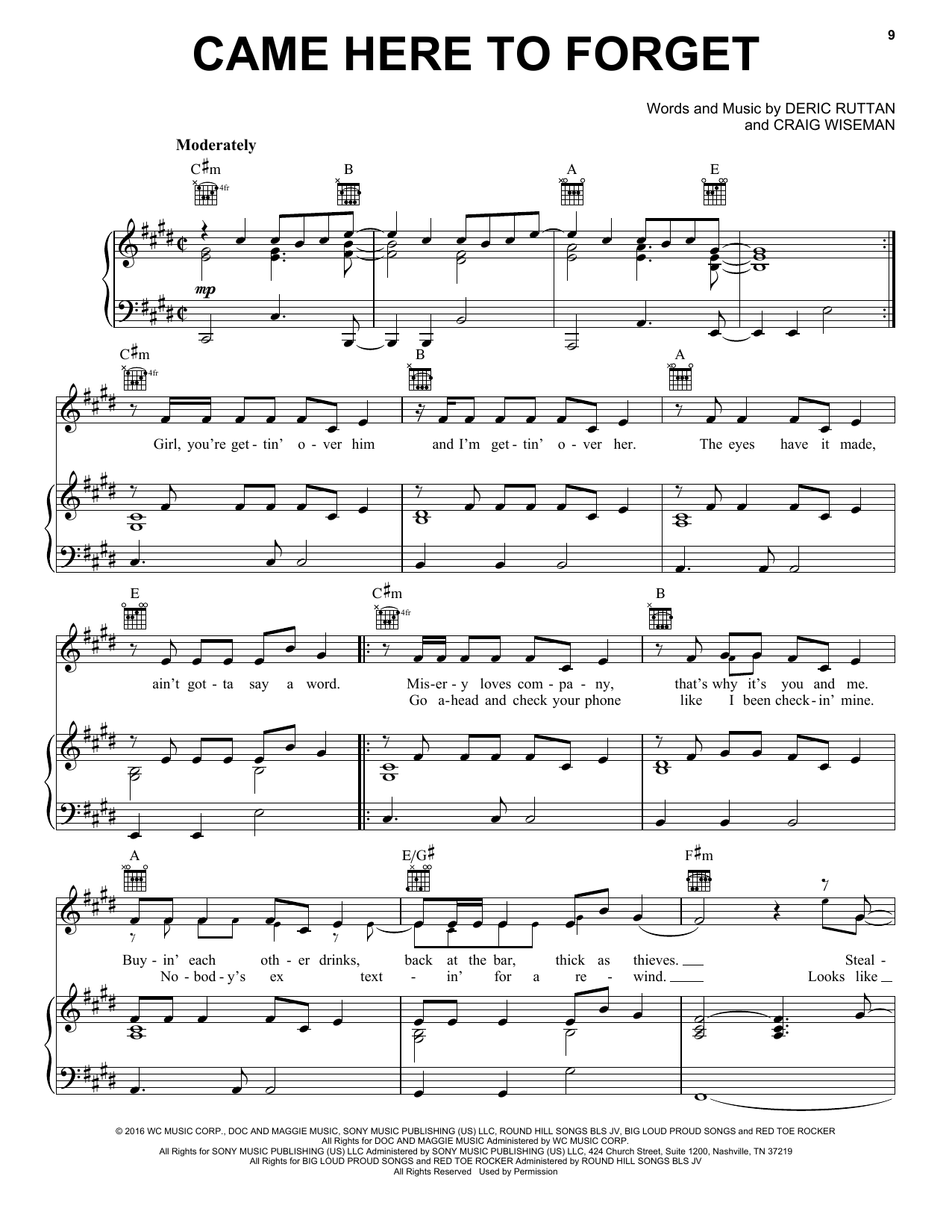 Download Blake Shelton Came Here To Forget Sheet Music and learn how to play Piano, Vocal & Guitar (Right-Hand Melody) PDF digital score in minutes