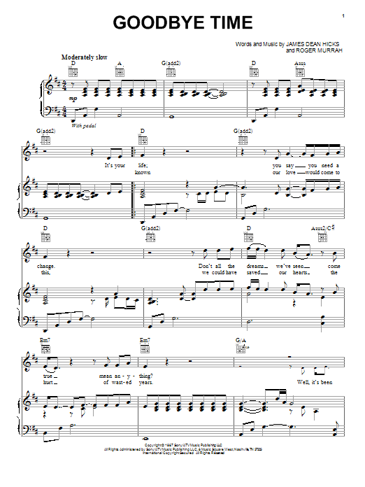 Download Blake Shelton Goodbye Time Sheet Music and learn how to play Piano, Vocal & Guitar Chords (Right-Hand Melody) PDF digital score in minutes