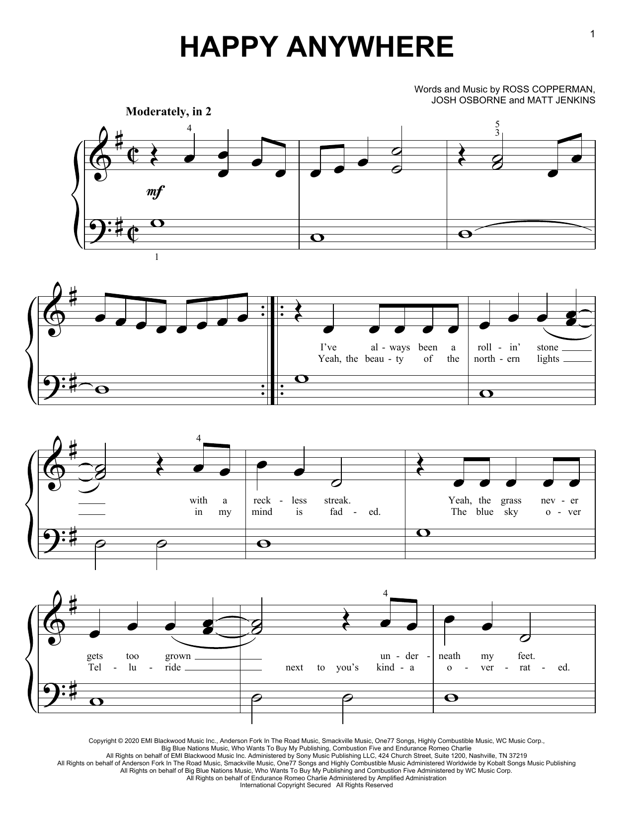 Download Blake Shelton Happy Anywhere Sheet Music and learn how to play Big Note Piano PDF digital score in minutes