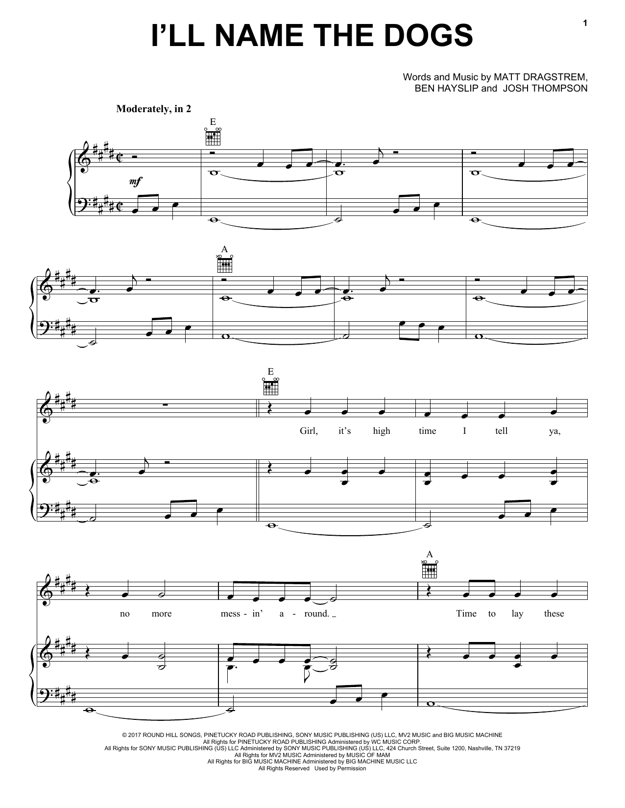 Download Blake Shelton I'll Name The Dogs Sheet Music and learn how to play Piano, Vocal & Guitar Chords (Right-Hand Melody) PDF digital score in minutes