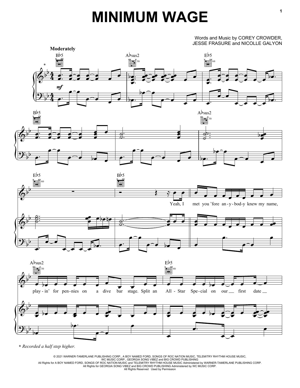 Download Blake Shelton Minimum Wage Sheet Music and learn how to play Piano, Vocal & Guitar Chords (Right-Hand Melody) PDF digital score in minutes