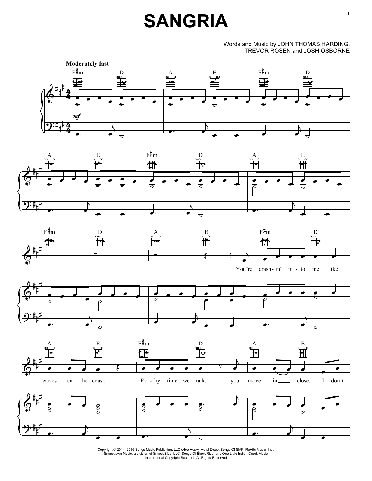 Download Blake Shelton Sangria Sheet Music and learn how to play Piano, Vocal & Guitar (Right-Hand Melody) PDF digital score in minutes