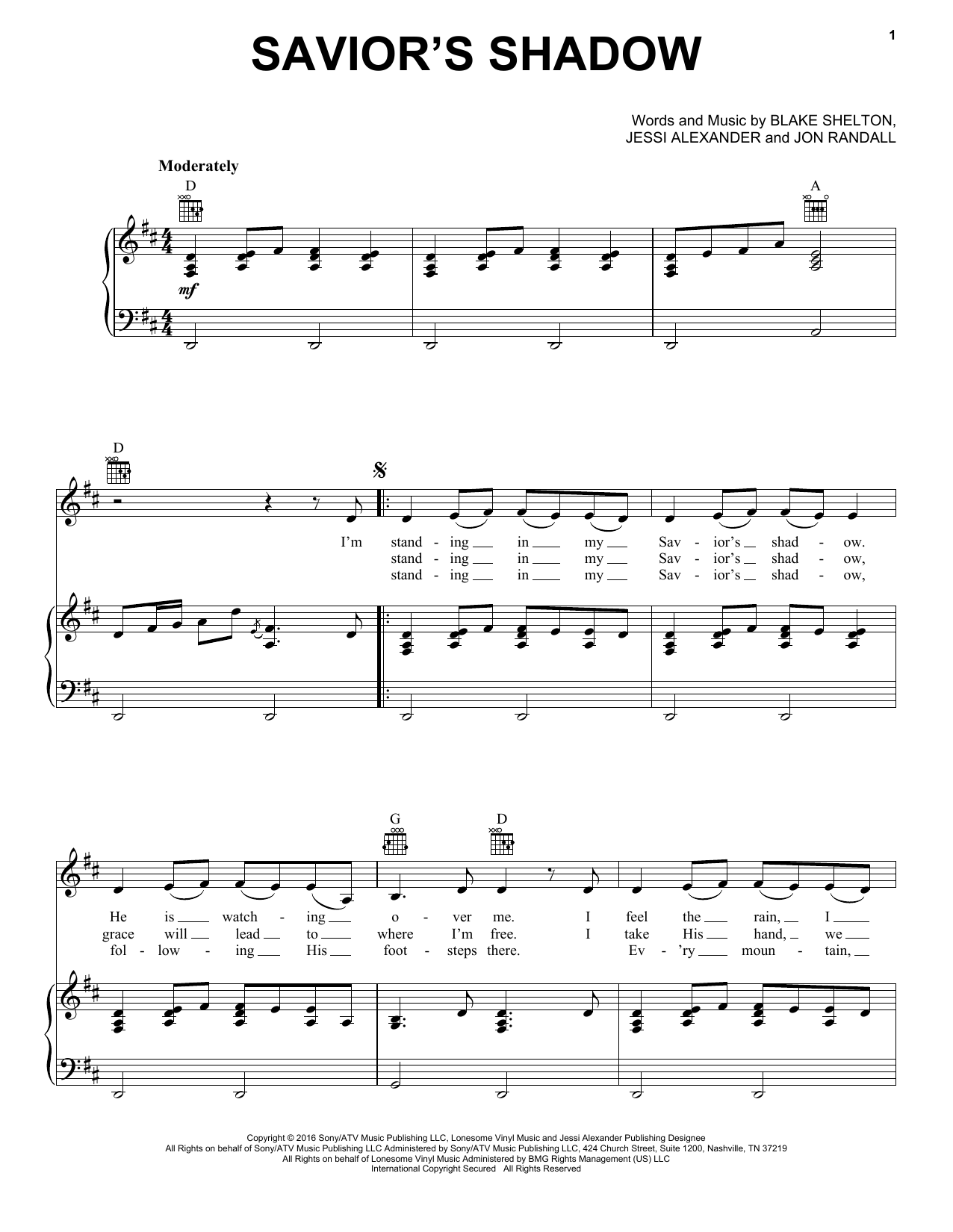 Download Blake Shelton Savior's Shadow Sheet Music and learn how to play Piano, Vocal & Guitar (Right-Hand Melody) PDF digital score in minutes