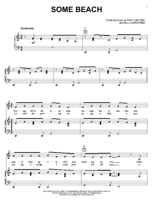 Download Blake Shelton Some Beach Sheet Music and learn how to play Piano, Vocal & Guitar (Right-Hand Melody) PDF digital score in minutes