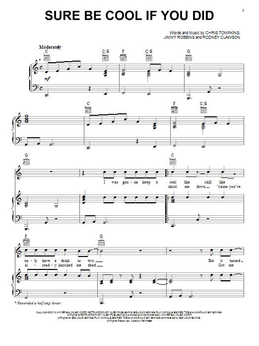 Download Blake Shelton Sure Be Cool If You Did Sheet Music and learn how to play Piano, Vocal & Guitar (Right-Hand Melody) PDF digital score in minutes