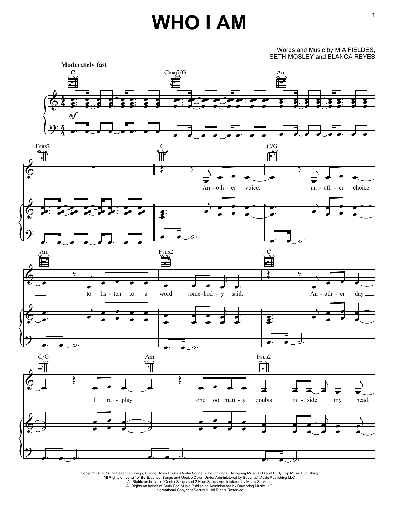 Download Blanca Who I Am Sheet Music and learn how to play Piano, Vocal & Guitar (Right-Hand Melody) PDF digital score in minutes