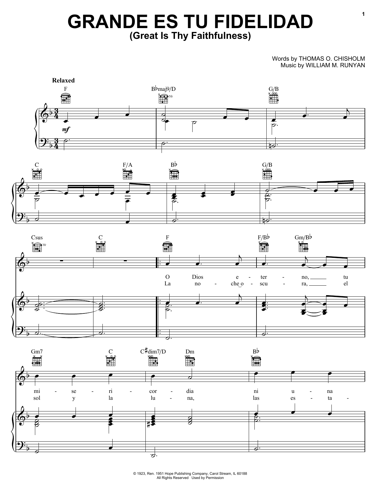 Download Blest Grande Es Tu Fidelidad (Great Is Thy Faithfulness) Sheet Music and learn how to play Piano, Vocal & Guitar Chords (Right-Hand Melody) PDF digital score in minutes