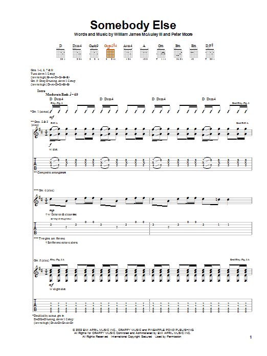 Download Bleu Somebody Else Sheet Music and learn how to play Guitar Tab PDF digital score in minutes