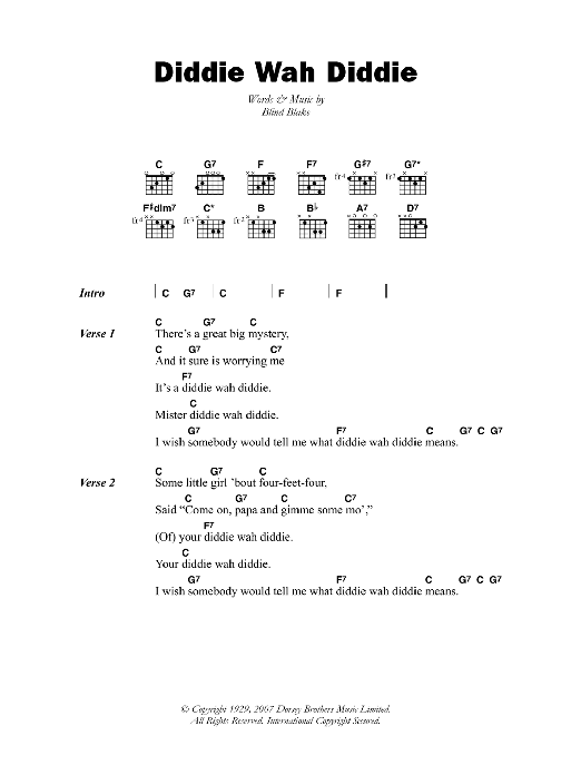 Download Blind Blake Diddie Wah Diddie Sheet Music and learn how to play Lyrics & Chords PDF digital score in minutes