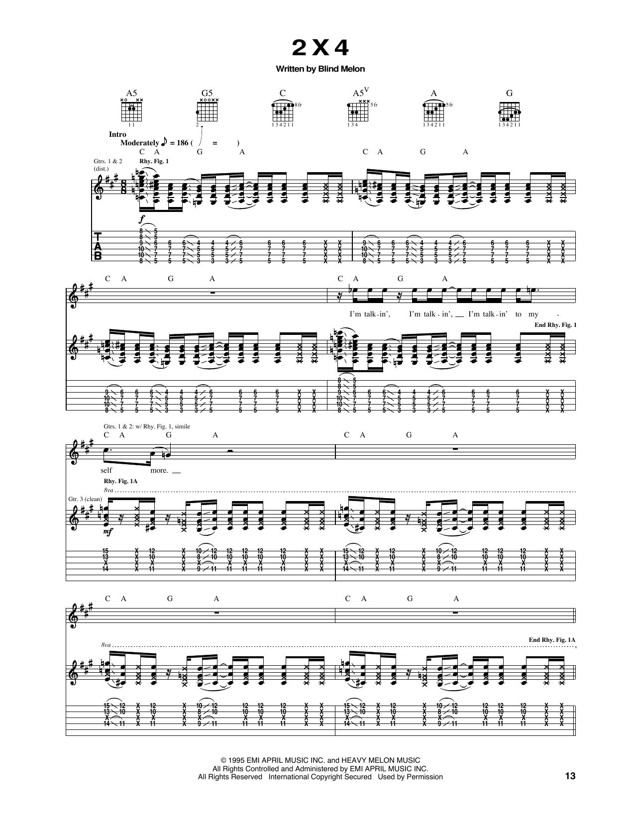 Download Blind Melon 2 X 4 Sheet Music and learn how to play Guitar Tab PDF digital score in minutes