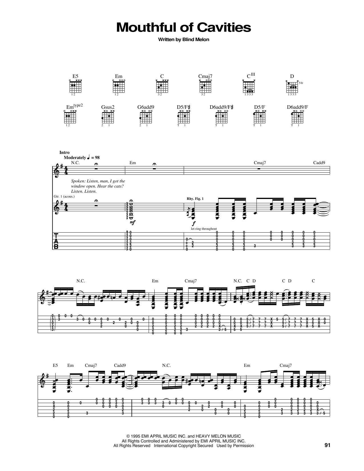 Download Blind Melon Mouthful Of Cavities Sheet Music and learn how to play Guitar Tab PDF digital score in minutes