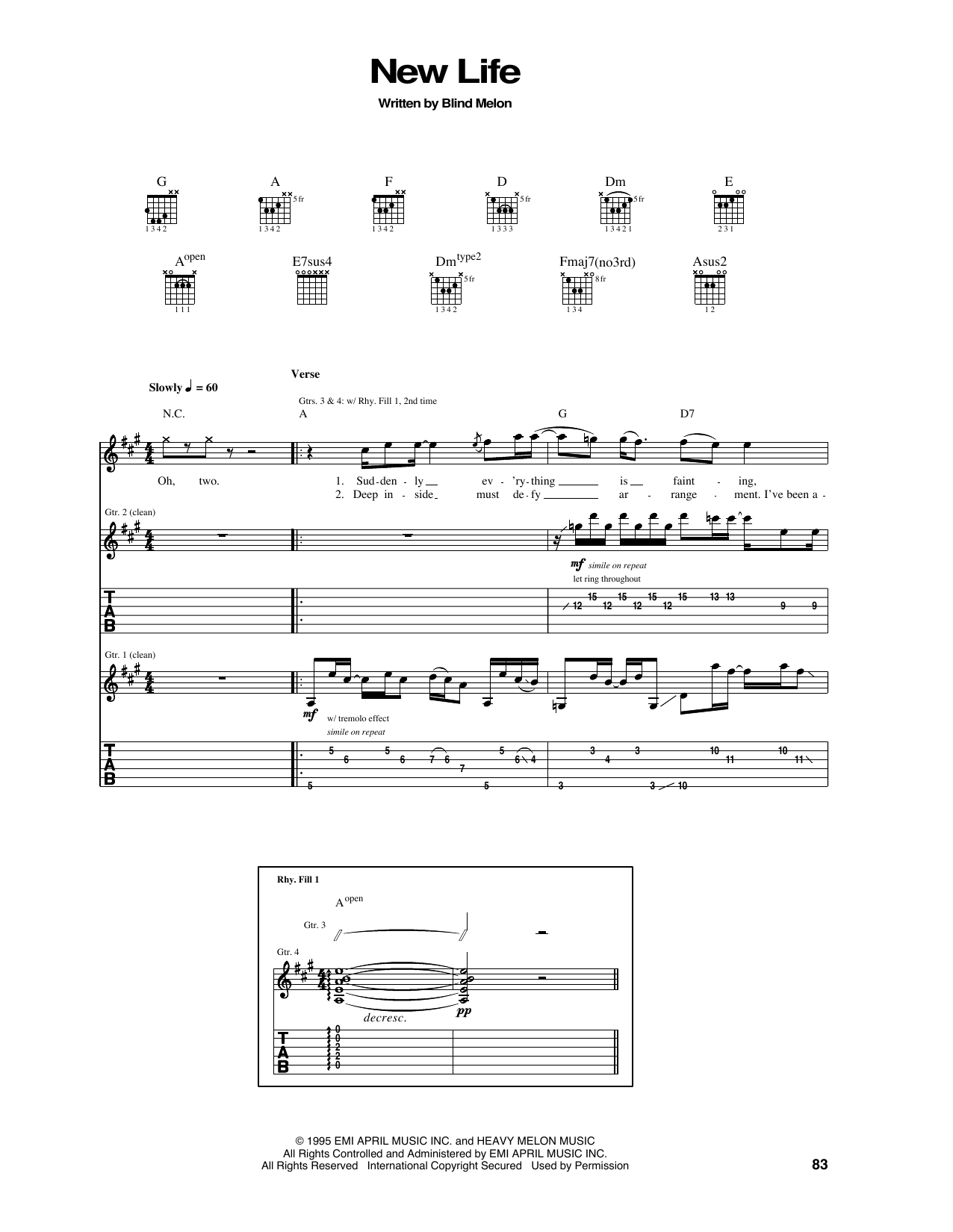 Download Blind Melon New Life Sheet Music and learn how to play Guitar Tab PDF digital score in minutes