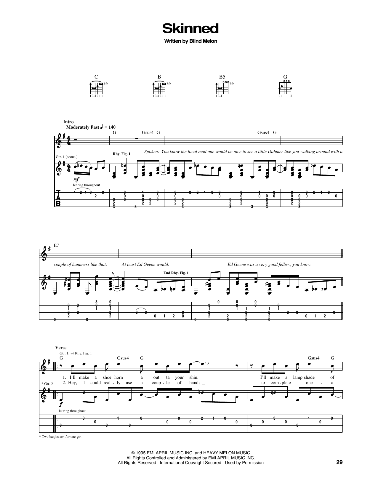 Download Blind Melon Skinned Sheet Music and learn how to play Guitar Tab PDF digital score in minutes