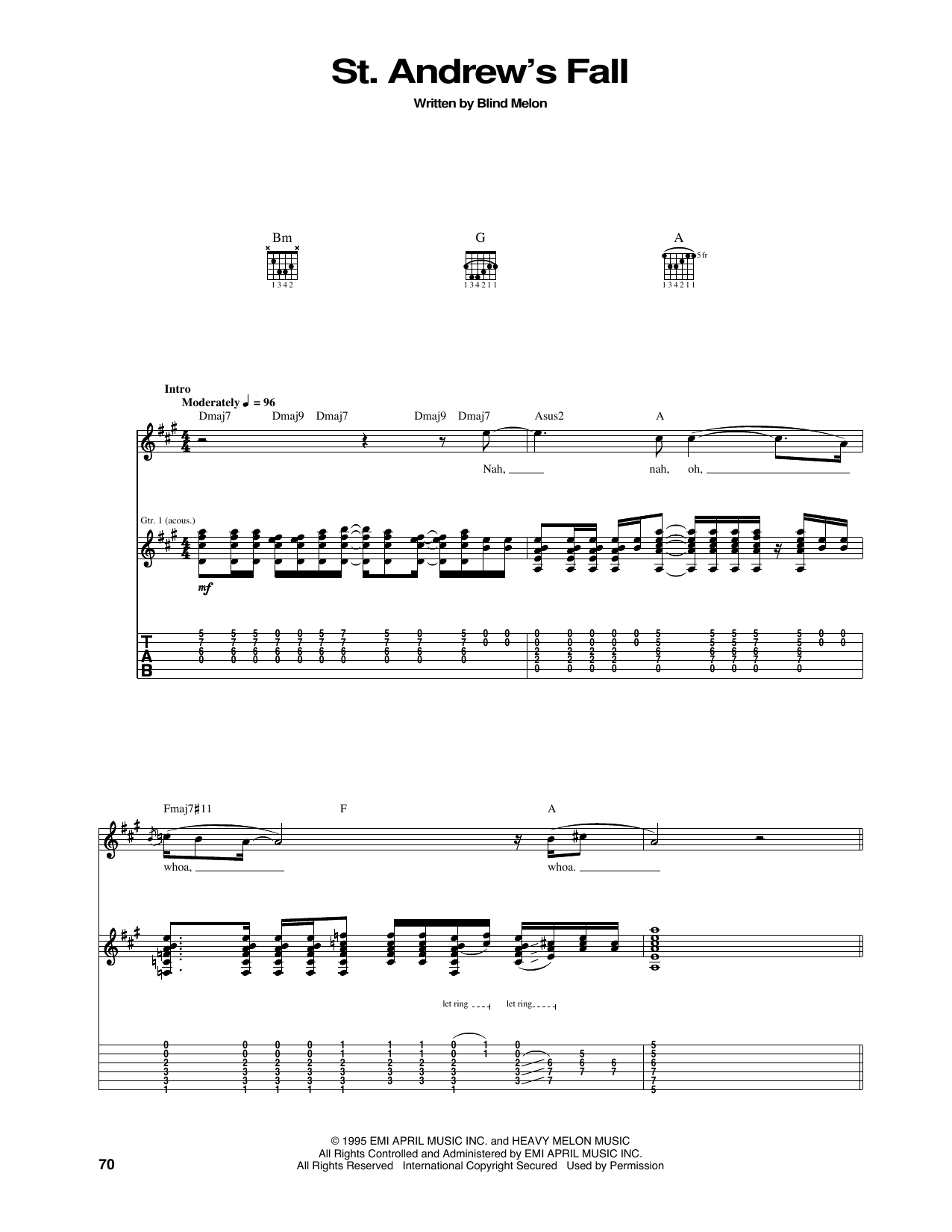 Download Blind Melon St. Andrew's Fall Sheet Music and learn how to play Guitar Tab PDF digital score in minutes