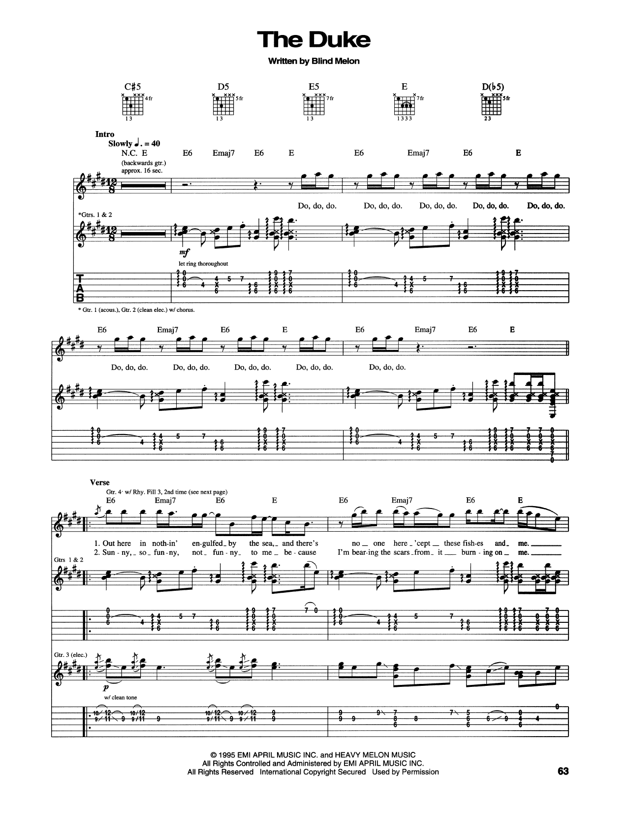 Download Blind Melon The Duke Sheet Music and learn how to play Guitar Tab PDF digital score in minutes