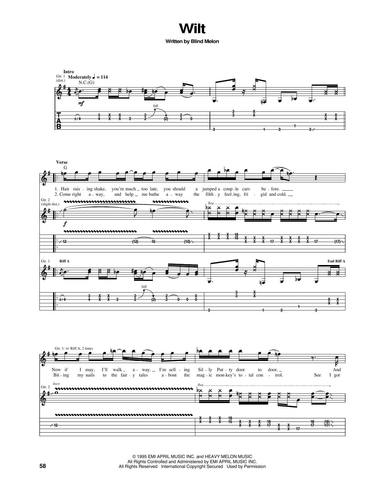 Download Blind Melon Wilt Sheet Music and learn how to play Guitar Tab PDF digital score in minutes