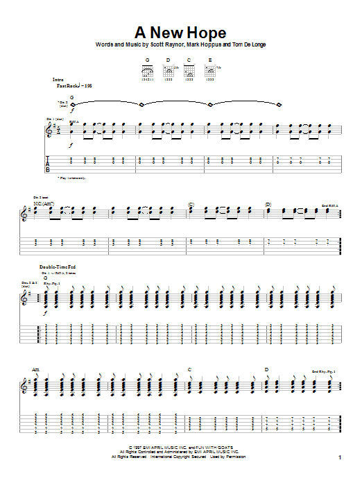Download Blink-182 A New Hope Sheet Music and learn how to play Guitar Tab PDF digital score in minutes