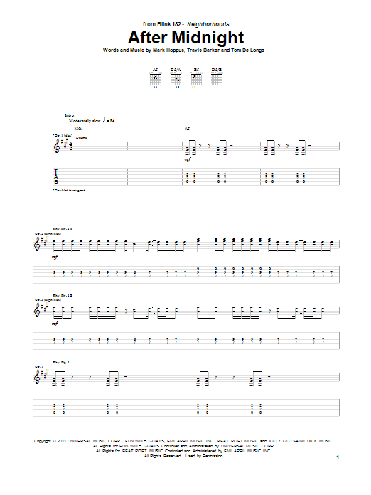 Download Blink-182 After Midnight Sheet Music and learn how to play Guitar Tab PDF digital score in minutes