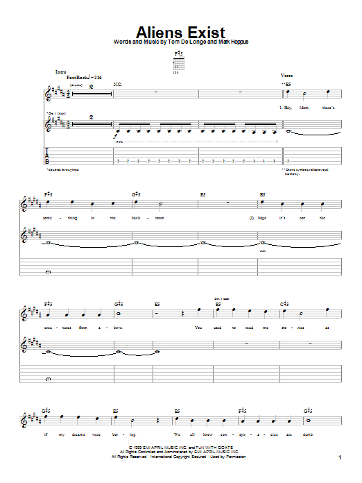 Download Blink 182 Aliens Exist Sheet Music and learn how to play Drums Transcription PDF digital score in minutes