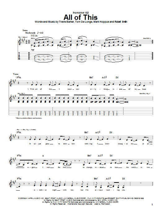 Download Blink-182 All Of This Sheet Music and learn how to play Guitar Tab PDF digital score in minutes