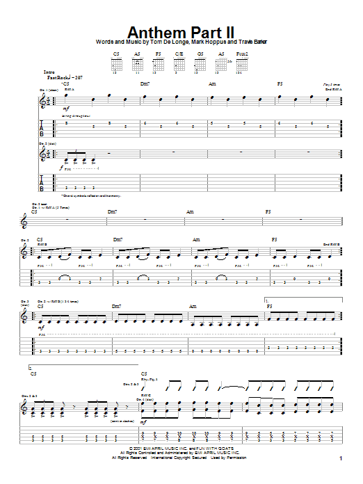 Download Blink 182 Anthem Part II Sheet Music and learn how to play Drums Transcription PDF digital score in minutes