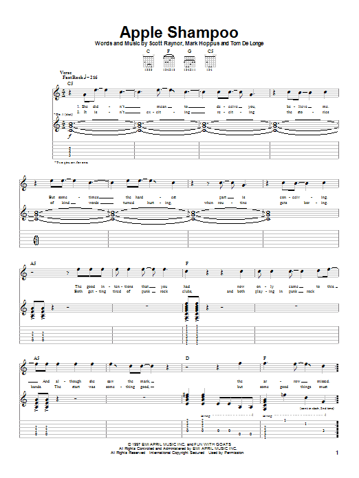 Download Blink-182 Apple Shampoo Sheet Music and learn how to play Guitar Tab PDF digital score in minutes