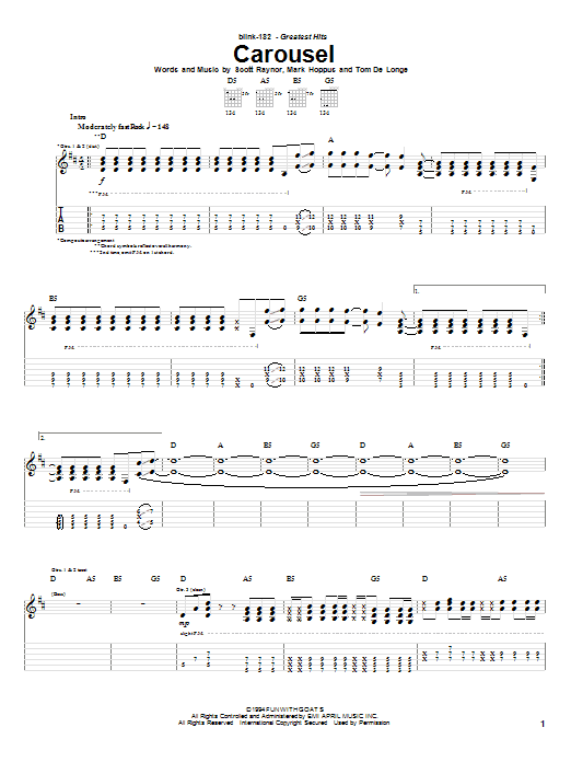 Download Blink-182 Carousel Sheet Music and learn how to play Easy Guitar Tab PDF digital score in minutes