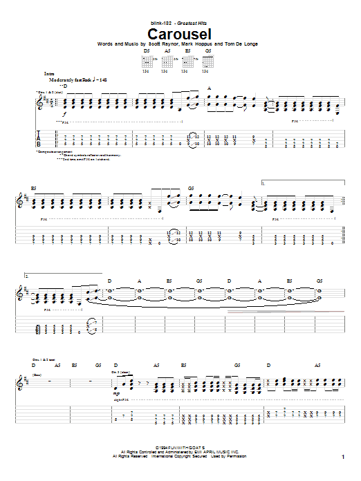 Blink 182 Carousel Sheet Music Notes Chords Easy Guitar Tab Download Rock 69904 Pdf