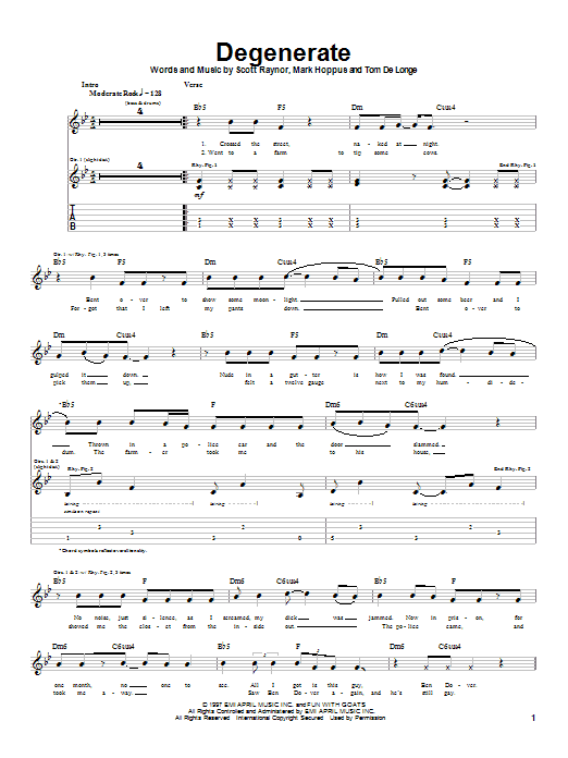Download Blink-182 Degenerate Sheet Music and learn how to play Guitar Tab PDF digital score in minutes