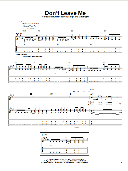 Download Blink 182 Don't Leave Me Sheet Music and learn how to play Drums Transcription PDF digital score in minutes