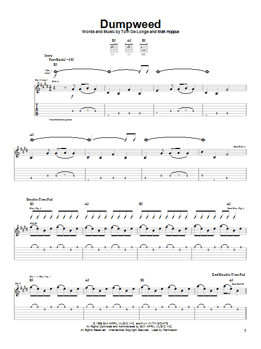Download Blink 182 Dumpweed Sheet Music and learn how to play Drums Transcription PDF digital score in minutes