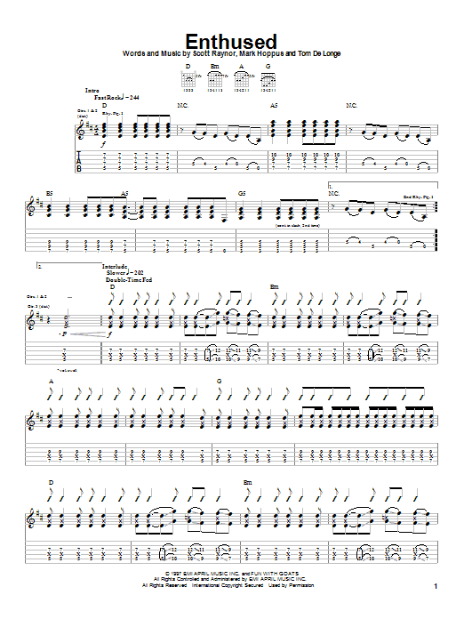 Download Blink-182 Enthused Sheet Music and learn how to play Guitar Tab PDF digital score in minutes