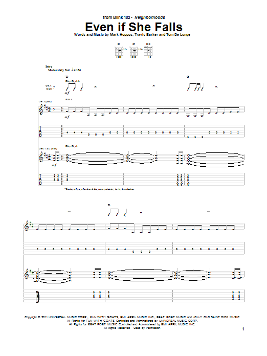 Download Blink-182 Even If She Falls Sheet Music and learn how to play Guitar Tab PDF digital score in minutes