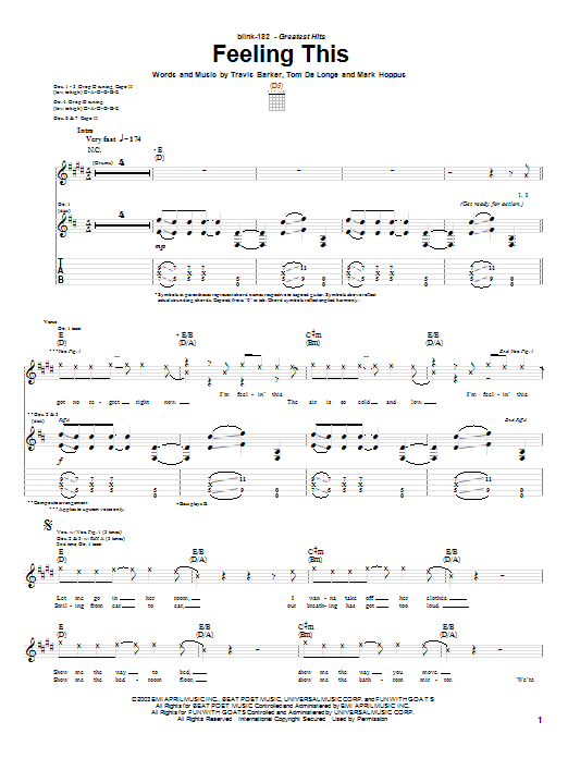 Download Blink 182 Feeling This Sheet Music and learn how to play Drums Transcription PDF digital score in minutes