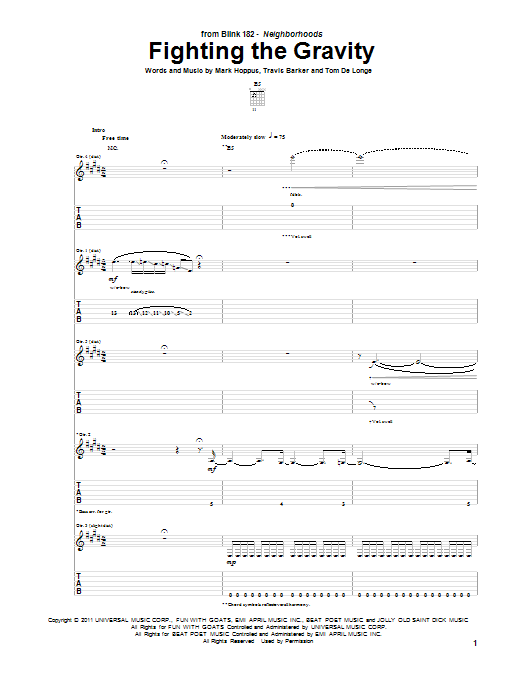 Download Blink-182 Fighting The Gravity Sheet Music and learn how to play Guitar Tab PDF digital score in minutes