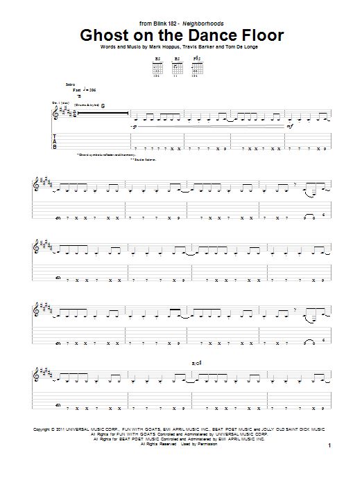 Download Blink-182 Ghost On The Dance Floor Sheet Music and learn how to play Guitar Tab PDF digital score in minutes