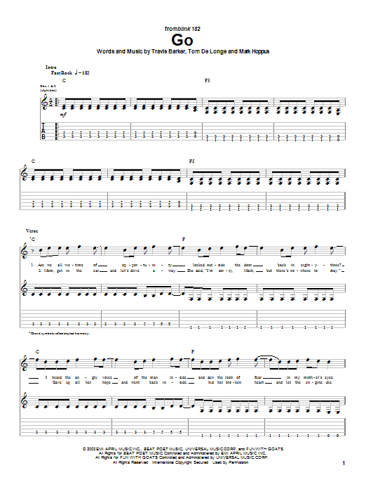 Download Blink-182 Go Sheet Music and learn how to play Guitar Tab PDF digital score in minutes