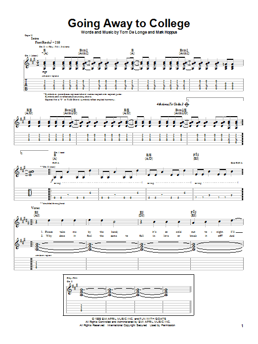 Download Blink-182 Going Away To College Sheet Music and learn how to play Guitar Tab PDF digital score in minutes