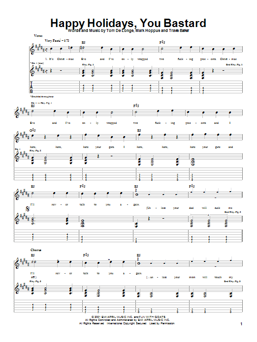 Download Blink-182 Happy Holidays, You Bastard Sheet Music and learn how to play Guitar Tab PDF digital score in minutes