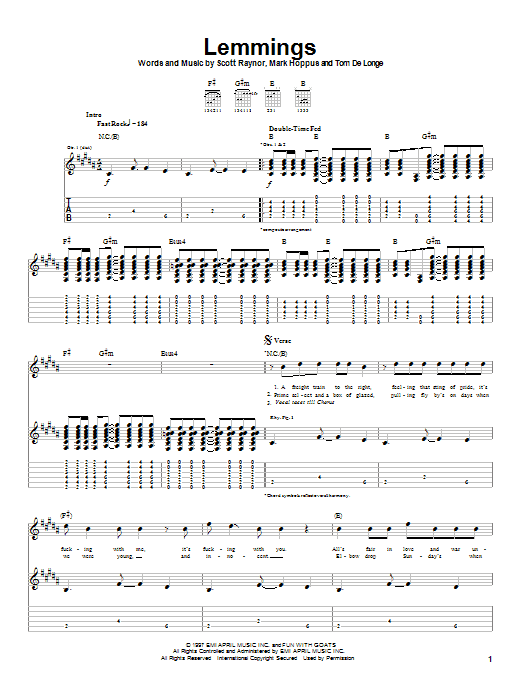 Download Blink-182 Lemmings Sheet Music and learn how to play Guitar Tab PDF digital score in minutes