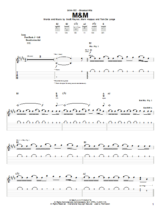 Download Blink-182 M&M Sheet Music and learn how to play Easy Guitar Tab PDF digital score in minutes