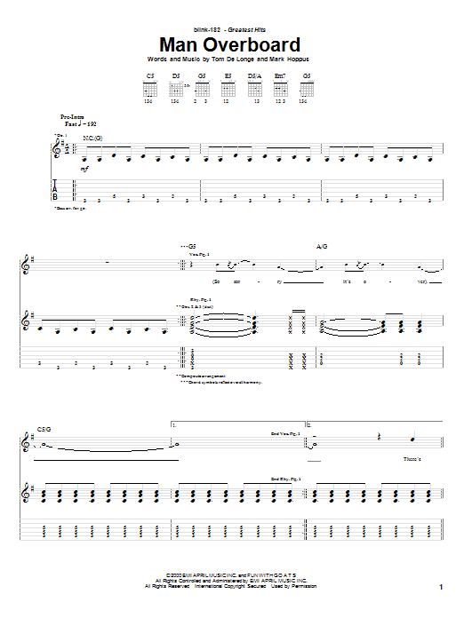 Download Blink 182 Man Overboard Sheet Music and learn how to play Drums Transcription PDF digital score in minutes