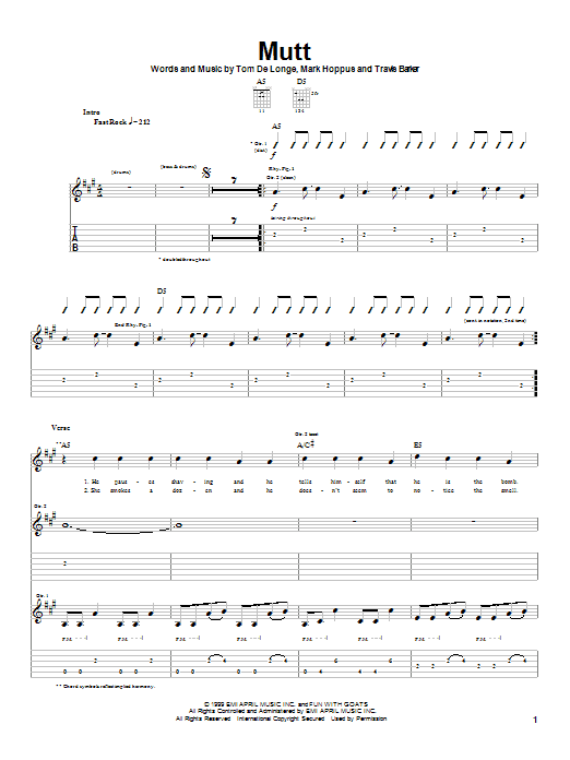 Download Blink-182 Mutt Sheet Music and learn how to play Guitar Tab PDF digital score in minutes
