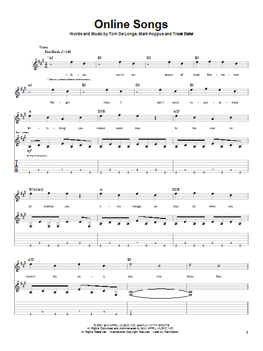 Download Blink-182 Online Songs Sheet Music and learn how to play Guitar Tab PDF digital score in minutes