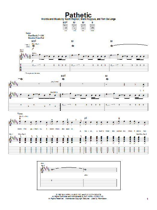 Download Blink 182 Pathetic Sheet Music and learn how to play Drums Transcription PDF digital score in minutes