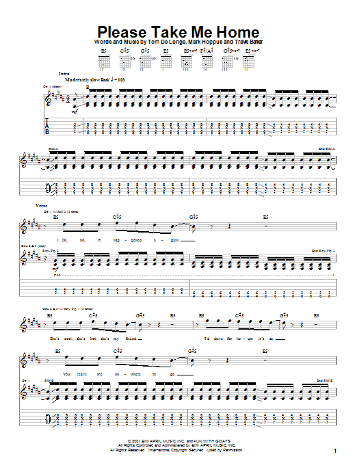 Download Blink-182 Please Take Me Home Sheet Music and learn how to play Guitar Tab PDF digital score in minutes